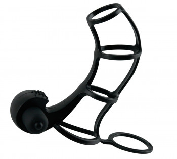 Чёрная вибронасадка Beginners Silicone Power Cage - 12 см.