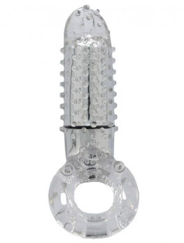 Прозрачное эрекционное кольцо с вибрацией и пальчиком Oyeah Clear