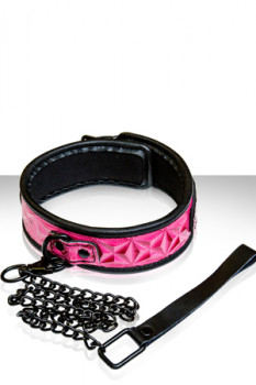 Розовый ошейник Sinful Collar с цепью-поводком