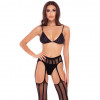 Эротический комплект 3 Piece Sheer Striped Bra Thong & Garter Belt Set, черный