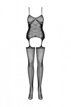 Эффектный полупрозрачный кэтсьюит с имитацией шнуровки, черный
